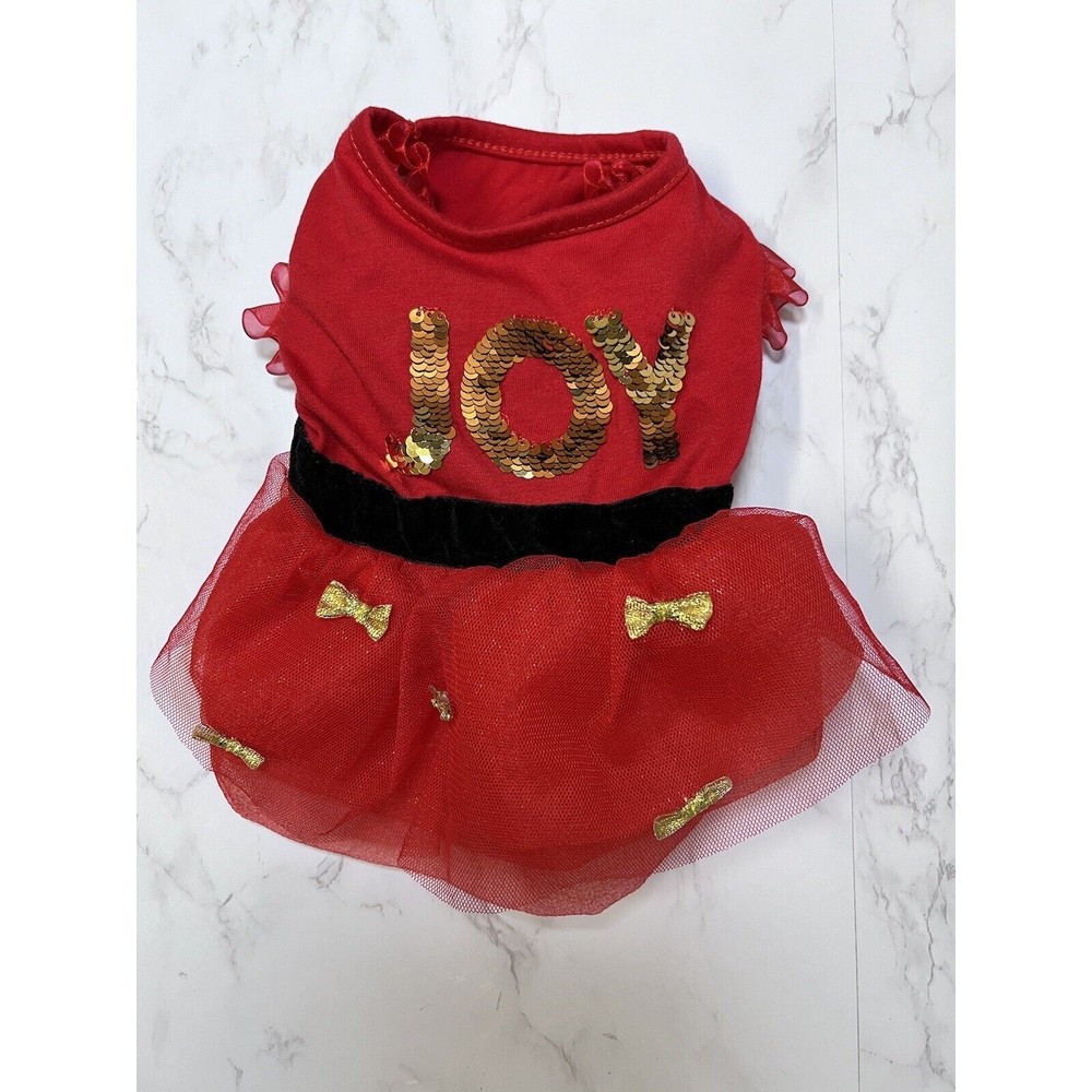 NWT KYEESE Small Christmas Holiday “JOY” Dog Dress Reversible Sequins Bowtie's
